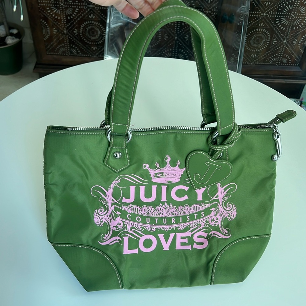 Pink and Green Nylon Juicy Couture y2k era bag 💚🩷